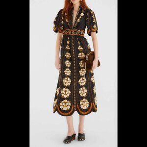 NWOT Farm Rio Black Bold Flowers Organic Cotton Midi Dress, S